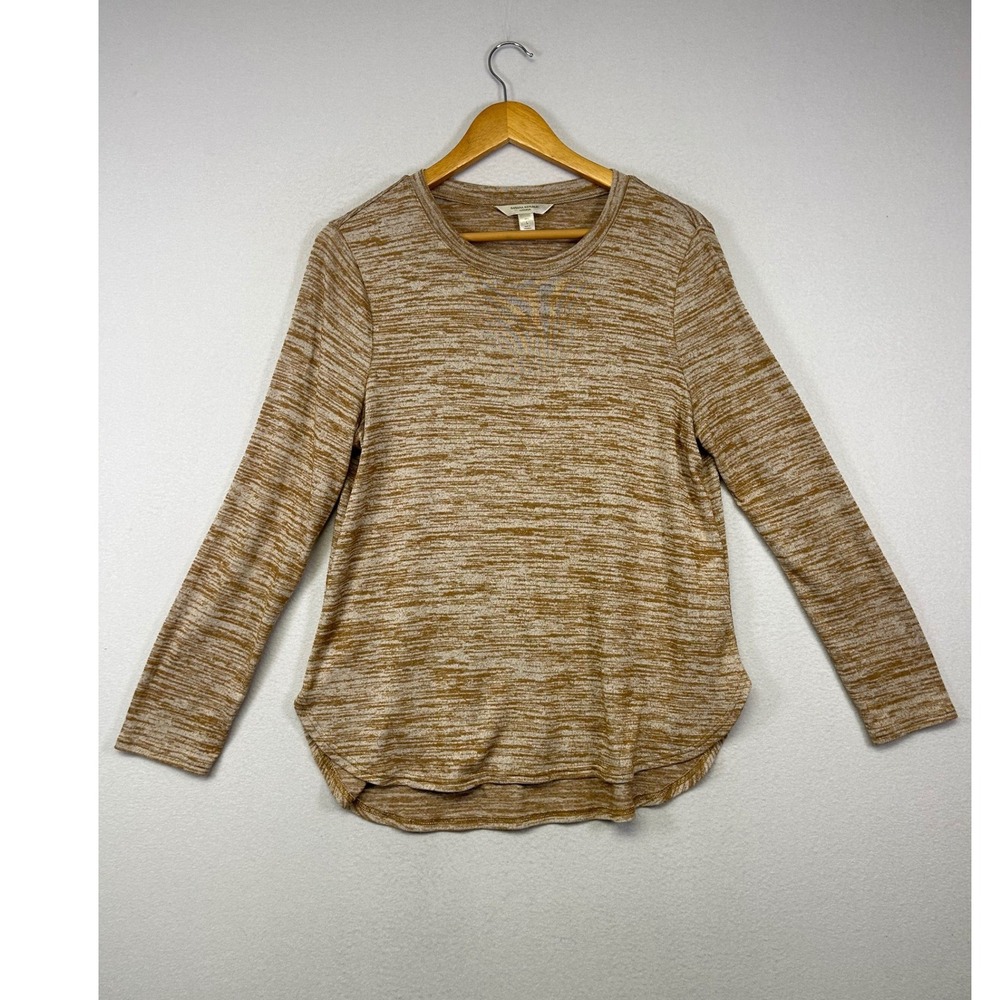 Minimalist Banana Republic Women L Petite Brown Luxespun Space Dye Crew Neck Top